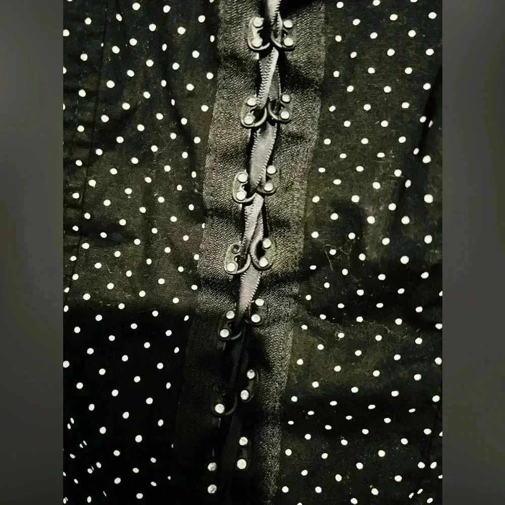 Black and White Polka Dot Bustier Corset Rhinestone Lace Up Top - Picture 4 of 8